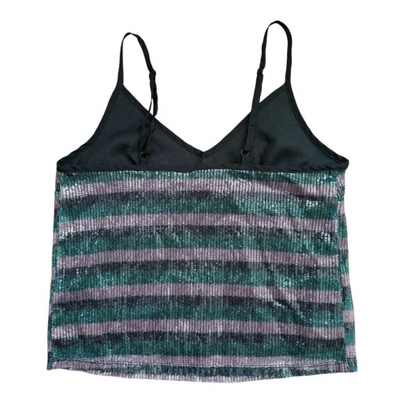 Wild Fable Striped Sequin Tank Top Size M Purple Green Black Shimmering Party - Picture 2 of 6